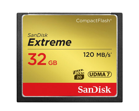 Carte mémoire SanDisk CF (CompactFlash) UDMA7 Extreme Speed Edition Vitesse de lecture 120Mo/s Vitesse d’écriture 85 Mo/s 32G 64G 128G