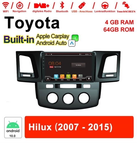 9 pouces Android 10.0 autoradio / multimédia 4 Go de RAM 64 Go ROM pour Toyota Hilux 2007-2015 avec Navi Bluetooth WIFI intégré Carplay Android Auto