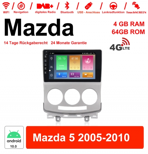 9'' Android 10.0 Octa-core 4Go de RAM 64Go ROM Autoradio / Multimédia pour Mazda 5 2005-2010 Avec DSP WiFi 4G LTE NAVI Bluetooth USB Carplay intégré
