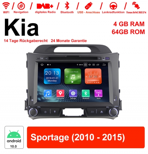 8 pouces Android 10.0 Autoradio / multimédia 4Go de RAM 64Go de ROM pour Kia Sportage avec WiFi NAVI Bluetooth USB