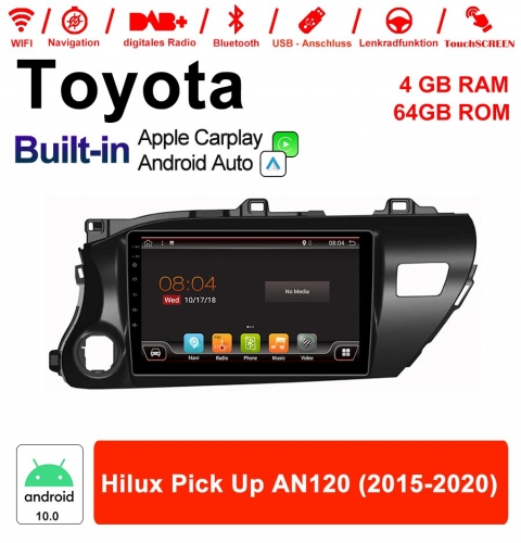 Autoradio 10 pouces Android 10.0 / Multimédia 4 Go RAM 64 Go ROM pour Toyota Hilux Pick Up AN120 2015 - 2020 avec DSP intégré Carplay Android Auto