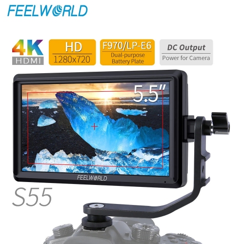 FEELWORLD S55 5,5 pouces IPS sur le moniteur de champ de la caméra DSLR Focus Assist 1280x720 support 4K HDMI