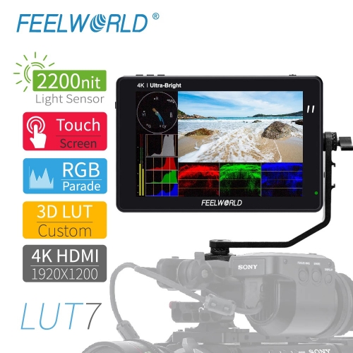 FEELWORLD LUT7 7 pouces 3D LUT 2200 nits écran tactile DSLR moniteur de terrain avec forme d'onde VectorScope Histogramme