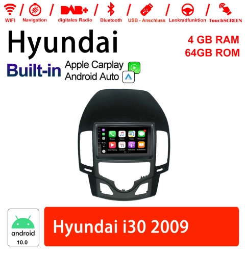 9 pouces Android 10.0 Autoradio / Multimedia 4 Go de RAM 64 Go de ROM pour Hyundai i30 2009 Built-in Carplay