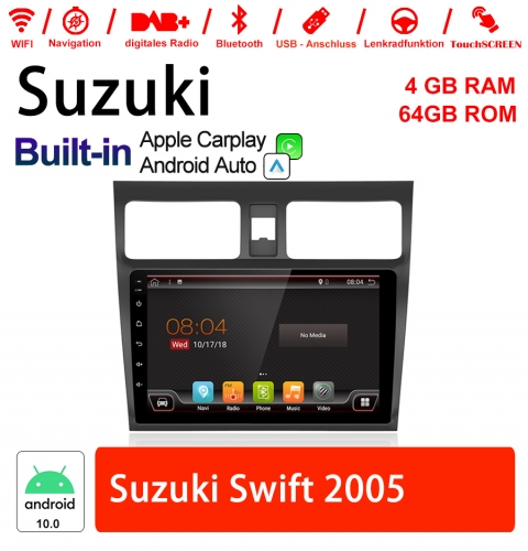 10 pouces Android 10.0 autoradio / multimédia 4 Go de RAM 64 Go de ROM pour Suzuki Swift 2005 avec DSP intégré Carplay Android Auto