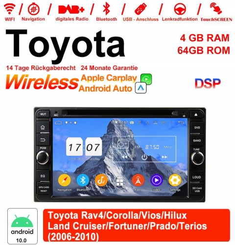 6,95 pouces Android 10.0 Autoradio / multimédia 4 Go de RAM 64 Go de ROM pour Toyota Vios Hilux Land Cruiser 2006-2010 intégré CarPlay / Android Auto