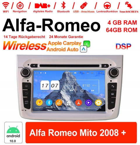 7 pouces Android 10.0 Autoradio / multimédia 4GB RAM 64GB ROM Pour Alfa Romeo Mito 2008 + Avec WiFi NAVI Bluetooth USB