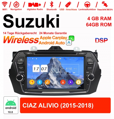 Autoradio 8 pouces Android 10.0 / multimédia 4 Go de RAM 64 Go de ROM pour Suzuki CIAZ ALIVIO 2015-2018 avec WiFi NAVI Bluetooth USB