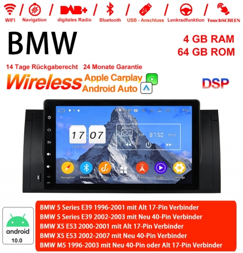 9 pouces Android 10.0 autoradio/multimédia 4 Go de RAM 64 Go ROM pour BMW X5 E53 M5 E39 Carplay intégré/Android Auto