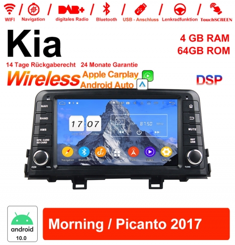 Autoradio 8 pouces Android 10.0 / multimédia 4 Go de RAM 64 Go de ROM pour Kia Morning / Picanto 2017 avec WiFi NAVI Bluetooth USB