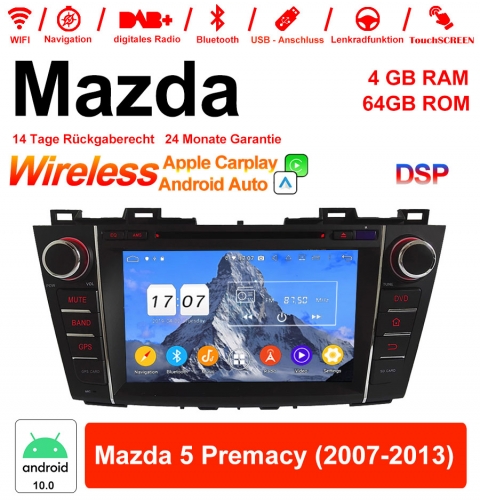 8 pouces Android 10.0 Autoradio / multimédia 4Go de RAM 64Go de ROM pour Mazda 5 Premacy 2007-2013 avec WiFi NAVI Bluetooth USB
