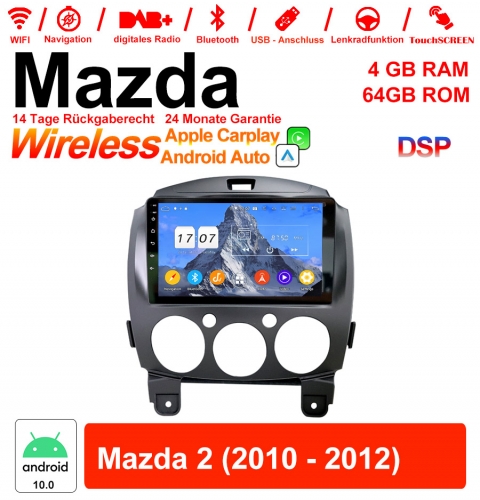 9 pouces Android 10.0 Autoradio/ multimédia 4 Go de RAM 64 Go de ROM pour Mazda 2 2010-2012 intégré Carplay/Android Auto