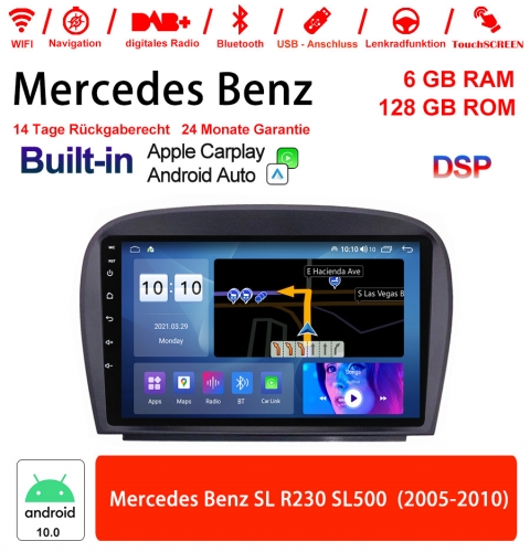 9 pouces Android 10.0 Autoradio/Multimédia 6 Go RAM 128 Go ROM Pour Mercedes Benz SL R230 SL500 2005-2010