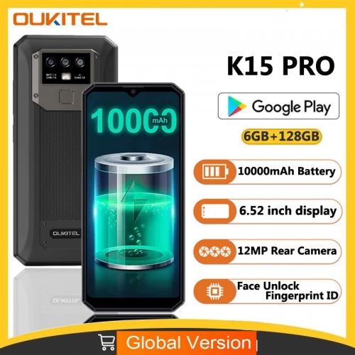 Oukitel K15 Pro 8 Core Android 11 6.52'' FHD Display 6+128GB 10000mAh 48MP Triple Rear Cameras + Global version NFC Face ID Smartphone