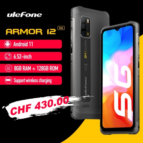 Ulefone Armor 12 5G 6.52" Android 11 8Go+128Go Smartphone étanche 5180 mAh Recharge sans fil NFC