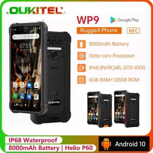 OUKITEL WP9 Helio P60 Octa Core Android 10 5.86" HD + Écran 6GB 128GB 8000mAh 16MP Smartphone robuste avec NFC