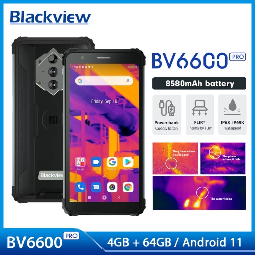 Blackview BV6600 Pro Smartphone robuste Caméra d'imagerie thermique FLIR®4GB + 64GB Android 11 téléphone portable 8580mAh NFC téléphone portable