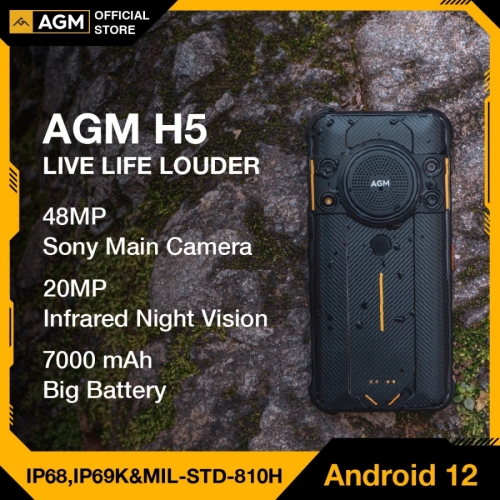 AGM H5 5G 6.5 pouces double SIM Android 12 Smartphone 6G RAM 128G ROM 7000MAH IP68/IP69K téléphones portables à Vision nocturne