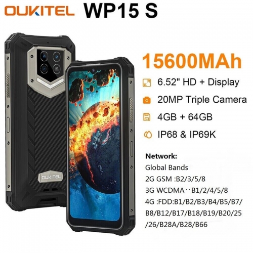 OUKITEL WP15S Octa core 4G Android 11 6.52" HD + Écran 4GB + 64GB Wasserdichte Robuste Smartphone 15600mAh 20MP Triple Caméra Handy NFC OTG...