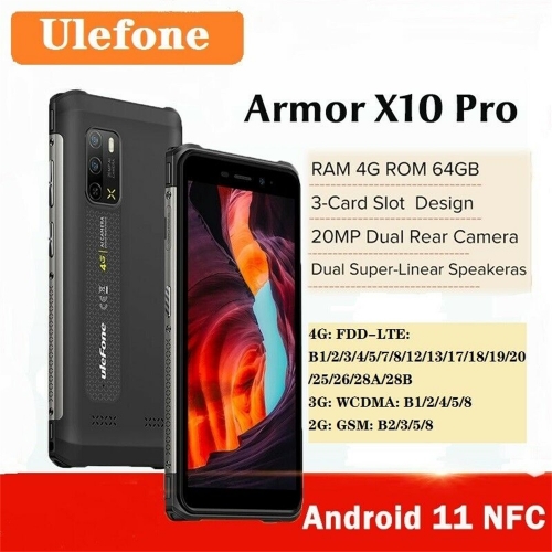 Ulefone Armor X10 Pro Téléphone robuste 64GB ROM Smartphone étanche 5180mAh téléphone 5.45 "Android 11 téléphone NFC