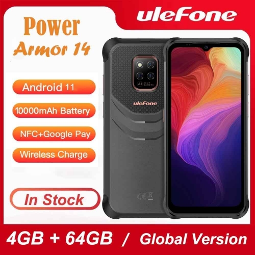 Ulefone Power Armor 14 Téléphone robuste 6.52 ''4GB 64GB 10000mAh Android 11 visage déverrouillage sans fil chargement version globale Smartphone