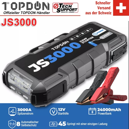 TOPDON JS3000 batterie externe 3000A démarreur de saut de voiture 24800Mah 12V amplificateur de batterie au plomb de voiture (9L gaz/7L Diesel)