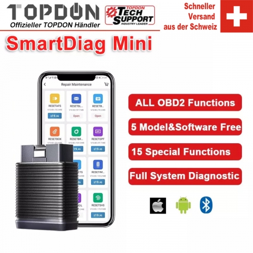 Topdon SmartDiag Mini OBD2 Scanner Bluetooth Automobile OBD2 Outil de diagnostic automatique TPMS SRS Immo Lecteur de Code Clé PK Thinkcar Autel