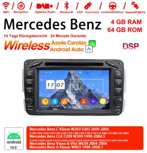 7 "Android 10.0 autoradio 4GB RAM 64GB ROM pour Benz classe C W203 W209 G classe W463 une classe W168 Vito Carplay intégré / Android Auto