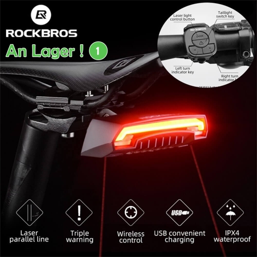 ROCKBROS Lumière de queue de vélo Rechargeable USB Sans fil Étanche MTB Sécurité Intelligente Télécommande Répétition Signe Lampe Vélo