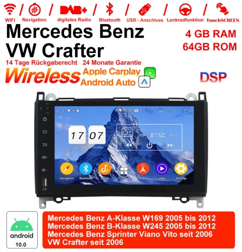 9" Android 10.0 autoradio 4GB RAM 64GB ROM pour Mercedes BENZ classe A W169, classe B W245, Sprinter Viano Vito et VW built in CarPlay/Android Auto