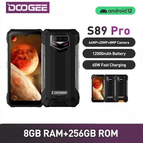 DOOGEE S89 Pro Helio P90 Appareil photo 64 MP Batterie 12000 mAh 65W Charge rapide Téléphone robuste 8+256GB Android 12 Vision nocturne Smartphone