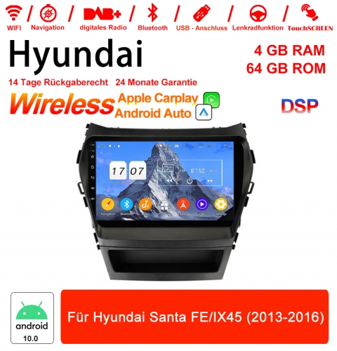 9 pouces Android 10.0 autoradio / multimédia 4Go de RAM 64Go de ROM pour Hyundai IX45 Santa Fe 2013-2016 Intégré Carplay / Android Auto