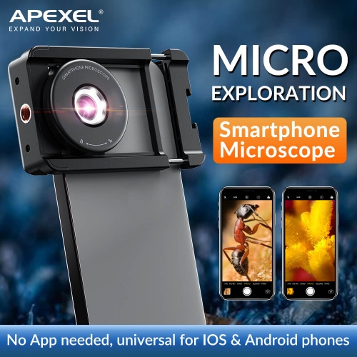 APEXEL MS009 HD 50X Macromicroscope avec filtre CPL et 6 lampes LED