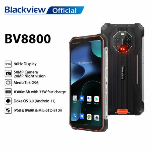 Blackview BV8800 Helio G96 8Core Android 11 Smartphone robuste de 6,58'' 8Go+128Go Appareil photo 50MP 8380mAh prend en charge NFC OTG Google Play...