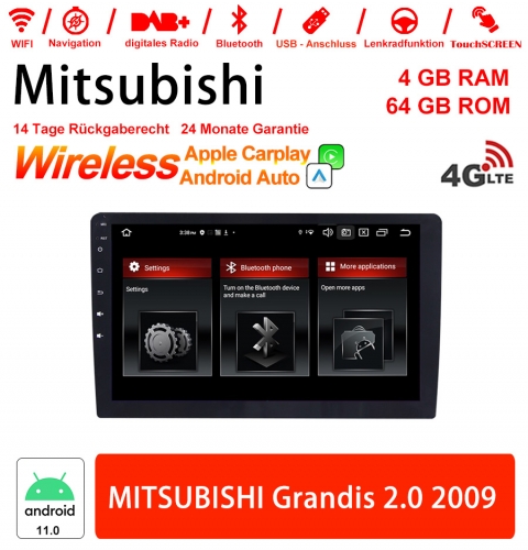 9 pouces Android 11.0 4G LTE Autoradio / Multimédia 4Go RAM 64Go ROM pour MITSUBISHI Grandis 2.0 2009 Intégré CarPlay /Android Auto