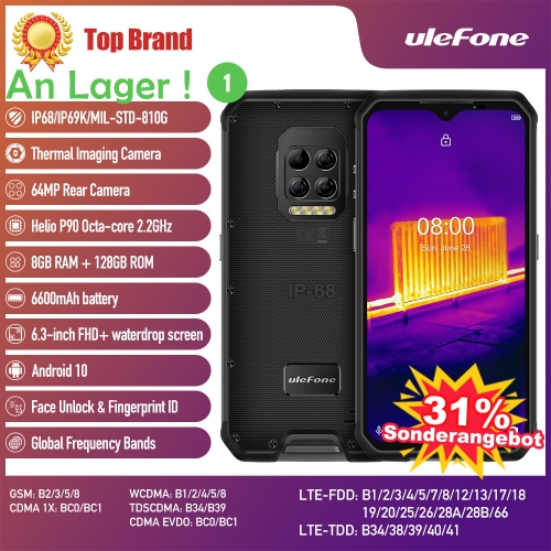 Ulefone Armor 9 caméra thermique téléphone robuste Android 10 Helio P90 Octa-Core 8Go 128Go téléphone portable 6600 mAh 64 MP caméra smartphone