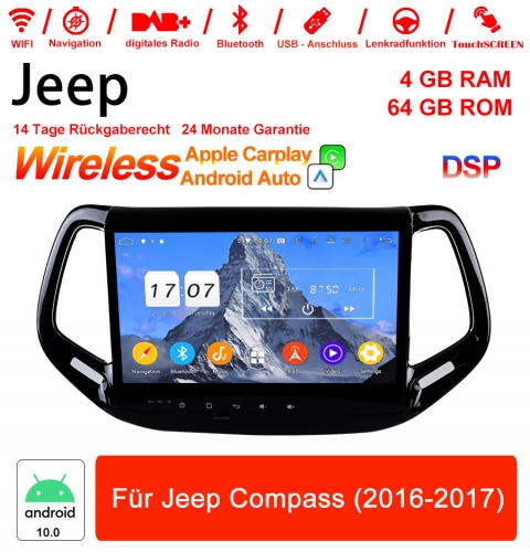 10 pouces Android 10.0 Autoradio / Multimédia 4 Go de RAM 64 Go ROM pour Für Jeep Compass (2016-2017)