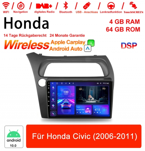9 pouces Android 10.0 Autoradio / Multimedia 4 Go de RAM 64 Go de ROM pour Honda Civic Built-in carplay/android auto