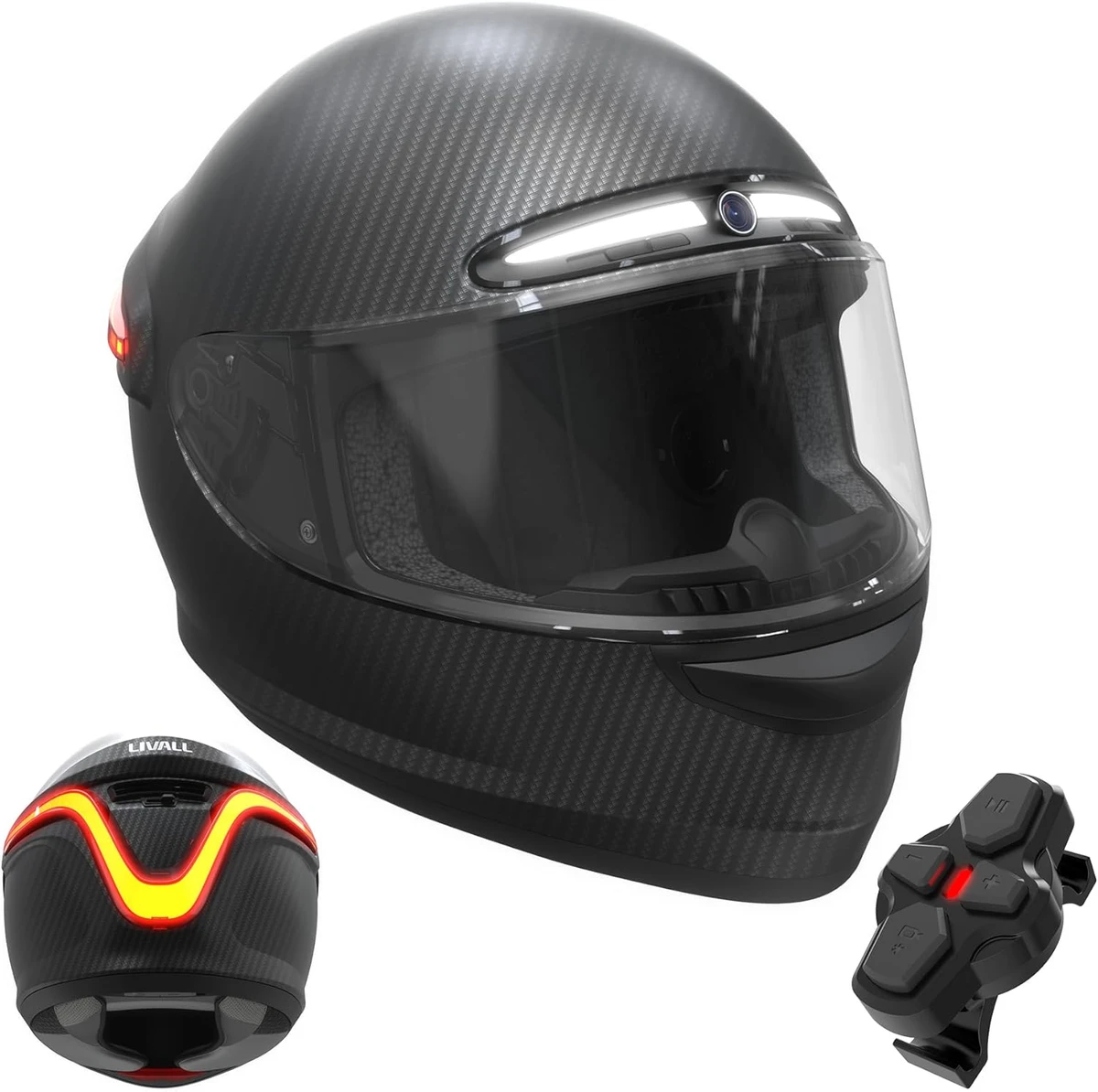 LIVALL MC1 Pro Casque Moto Intelligent | Fibre De Carbone | Caméra 1080P | Interphone Bluetooth | Détection Chute SOS | DOT/ECE